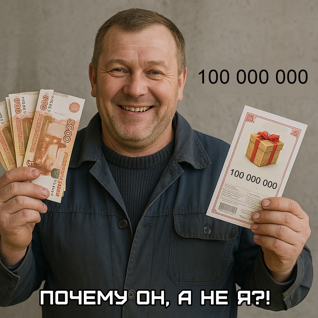 Рабочий из Челябинска выиграл сто миллионов после вещего сна жены. Ей приснился рыжий паук, и она твёрдо сказала: «Это к деньгам!»
Муж не стал спорить, купил 10 лотерейных билетов — и один оказался выигрышным. Интуиция не подвела! Теперь семья переезжает из общежития в собственную квартиру, чтобы наконец зажить по-человечески. Смешная картинка 1751623983